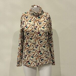Vtg Hunt Club Womens Equestrian Horse Bit Turtleneck Size M Cream Old Money Prep